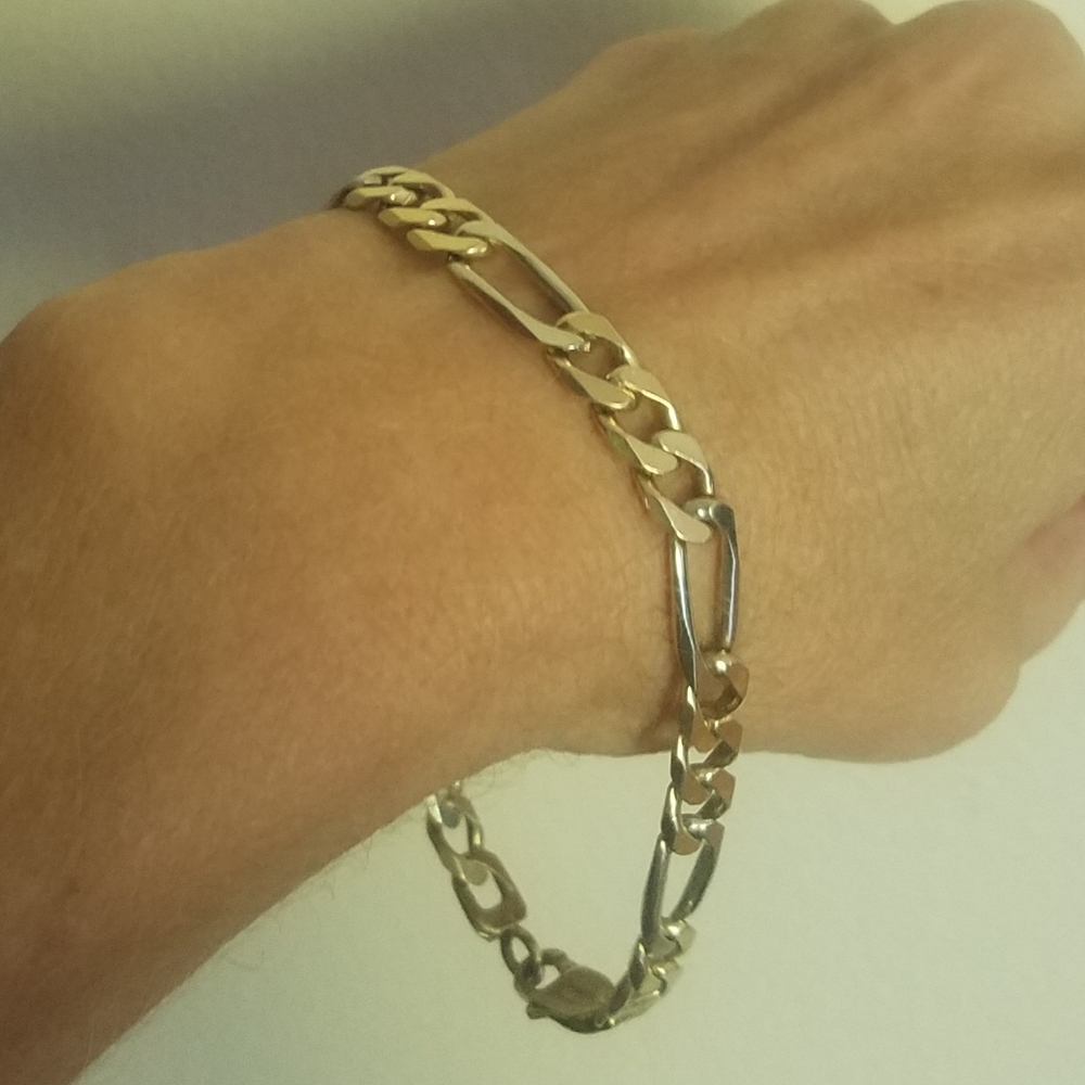 10k yellow & white gold link chain bracelet for men or women - Picture 3 of 9